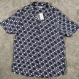 Earthbound Trading‎ Shirt Mens L Blue Geometric Button Up NEW NWT